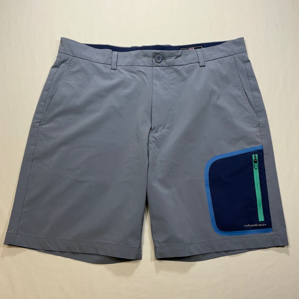 Vineyard Vines Performance Breaker Shorts Size 36 Gray Blue‎ Accents